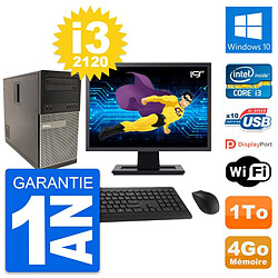 PC Tour Dell 790 MT Ecran 19" Intel i3-2120 RAM 4Go Disque 1To Windows 10 Wifi - Occasion