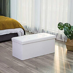 Avis SONGMICS Coffre de Rangement Pouf de Rangement Gain de Place Pliable Blanc 76 x 38 x 38 cm LSF106