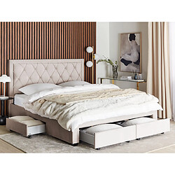 Beliani Lit avec coffre de rangement LIEVIN 180 x 200 cm Velours Beige