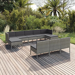 Maison Chic Salon de jardin 10 pcs + coussins - Mobilier/Meubles de jardin - Table et chaises d'extérieur Résine tressée Gris -MN23906