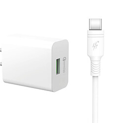 Riffi DCO U18 Prise USB 18W Chargeur Adaptatif Rapide + Câble USB-C 1m Samsung Xiaomi Huawei Oppo Blanc