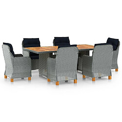 Maison Chic Mobilier à dîner 7 pcs et coussins- Ensemble table et chaises d'extérieur - Salon/Mobilier de jardin classique Résine tressée Gris clair -MN92533