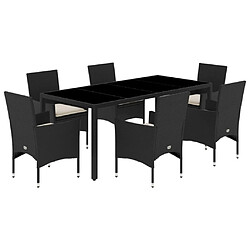 vidaXL Ensemble à manger de jardin et coussins 7 pcs noir rotin acacia