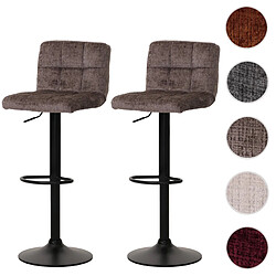 Mendler Lot de 2 tabourets de bar HWC-G87, tabouret de bar, réglable en hauteur pivotant, tissu chenille (465g/m²) MVG ~ marron