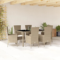 vidaXL Ensemble à manger de jardin et coussins 7 pcs beige poly rotin