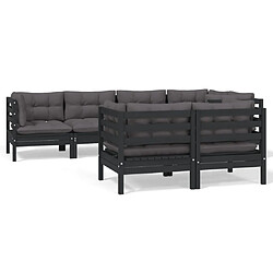 Maison Chic Salon de jardin 7 pcs + coussins - Mobilier/Meubles de jardin - Table et chaises d'extérieur Noir Bois de pin massif -MN75794