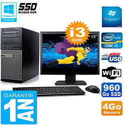 PC Tour DELL 7010 Ecran 19" Core I3-3220 RAM 4Go Disque 960 Go SSD Wifi W7 - Occasion