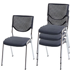 Decoshop26 Lot de 4 chaises de bureau sans roulettes conférence réunion empilable en tissu maille gris 04_0000549