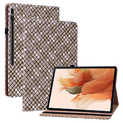 Etui en PU texture tissée multicolore avec support et porte-cartes marron pour votre Samsung Tab S7 Plus SM-T970/S7 FE SM-T730/SM-T736B