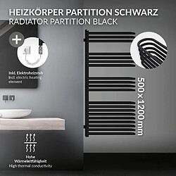 LuxeBath Radiateur mural porte-serviette 500x1200 mm noir mat acier thermoplongeur 900W