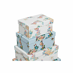 Avis Jeu de Caisses de Rangement Empilables DKD Home Decor Bleu Blanc Fleurs Carton (43,5 x 33,5 x 15,5 cm)