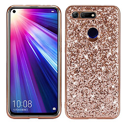 Wewoo Coque TPU Antichoc Poudre Glitter pour Huawei Honor View 20 Or Rose