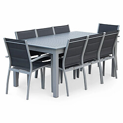 Avis Salon de jardin Chicago 8 places table à rallonge extensible 175/245cm alu gris textilène gris | sweeek