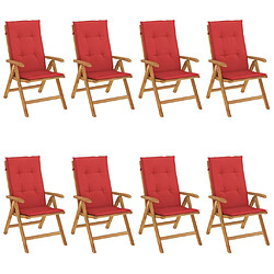 Maison Chic Lot de 8 Chaises de jardin inclinables,Fauteuil d'extérieur et coussins teck solide -MN96246