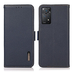 Etui en cuir véritable Fonction de blocage RFID, texture litchi avec support, bleu pour votre Xiaomi Redmi Note 11 Pro 5G (Qualcomm)/Note 11 Pro 4G (MediaTek)