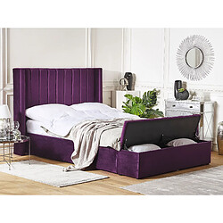 Beliani Lit double en velours violet avec banc coffre 140 x 200 cm NOYERS