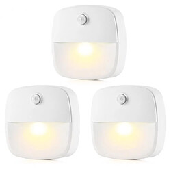 NC 3Pcs Lumiere Détecteur de Mouvement Interieur,Lampe Detecteur de Mouvement Pile,Veilleuse LED automatiquel pour Chambre,Couloir