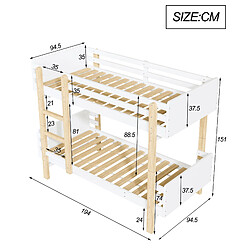 Acheter KOMHTOM Lit superposé pour enfant blanc 90 x 190 cm, cadre en bois massif, convertible en deux lits à plateforme