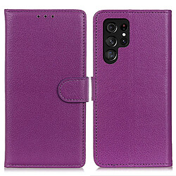 Etui en PU texture litchi violet pour votre Samsung Galaxy S22 Ultra