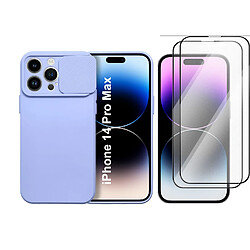 Coque Cam Slide couleur Lavande + 2 Verres Trempes Pour iPhone 14 Pro Max Little Boutik©