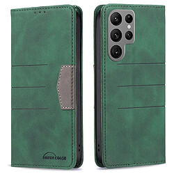 Etui en PU épissage de couleur, auto-absorbé magnétiquement pour votre Samsung Galaxy S23 Ultra - vert