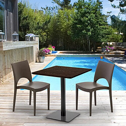 Grand Soleil Table carrée 70x70 plateau effet bois avec 2 chaises colorées Paris Melon - Noir