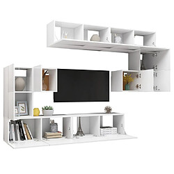 Avis Maison Chic Ensemble de meubles TV 8 pcs | Banc TV Moderne pour salon | Meuble de Rangement - Blanc Aggloméré -MN59847