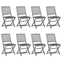 vidaXL Chaises pliables d'extérieur lot de 8 et coussins Bois d'acacia