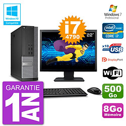 PC Dell 7020 SFF Ecran 22" Intel i7-4790 RAM 8Go Disque 500Go Graveur DVD Wifi W7 - Occasion