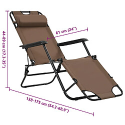 vidaXL Chaises longues pliables 2 pcs avec repose-pied Acier Marron pas cher