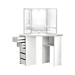 ML-Design Table de coiffeuse maquillage blanc avec miroir éclairage LED tiroirs étagères