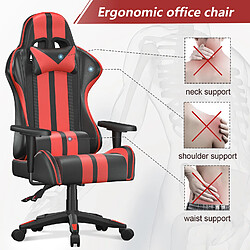 Fauteuil Gamer - BIGZZIA Chaise Gaming Ergonomique - Siège Gamer avec appui-tête et oreiller lombaires - Inclinable 90 °-155 ° -Noir et Rouge