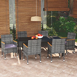 Maison Chic Ensemble à manger d'extérieur 7 pcs avec coussins,Salon de jardin,Mobilier de jardin Résine tressée Gris -GKD688093