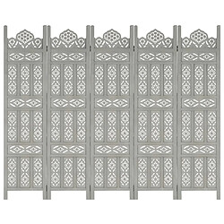 Maison Chic Paravent/Cloison de séparation 5 panneaux Gris 200x165 cm Bois manguier -MN78805