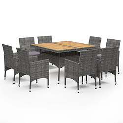 Salle à dîner de jardin 9 pcs,Table et chaise à manger Résine tressée et acacia Gris -MN27048