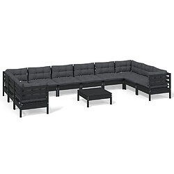 Maison Chic Salon de jardin 11pcs + coussins - Mobilier/Meubles de jardin - Table et chaises d'extérieur Noir Bois de pin -MN30226