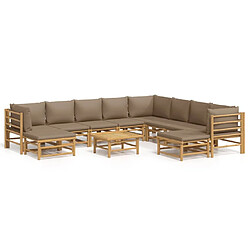 Maison Chic Salon de jardin 11 pcs avec coussins | Ensemble de Table et chaises | Mobilier d'Extérieur taupe bambou -GKD27575