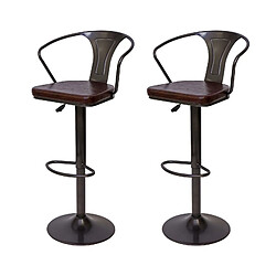 Decoshop26 2x tabourets de bar en synthétique marron et métal noir style industrielle avec accoudoirs TDB04055