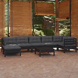 Maison Chic Salon de jardin 8 pcs + coussins - Mobilier/Meubles de jardin - Table et chaises d'extérieur Noir Bois de pin solide -MN62593