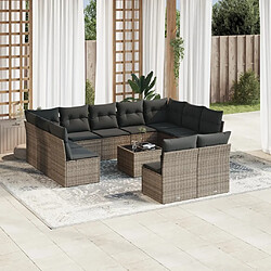 Maison Chic Salon de jardin avec coussins 12 pcs | Ensemble de Table et chaises | Mobilier d'Extérieur gris résine tressée -GKD76985