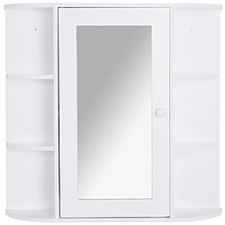 Homcom Armoire murale salle de bain armoire à glace placard de rangement toilettes 1 porte + étagères latérales MDF blanc