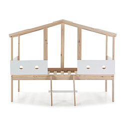 Pegane Lit enfant cabane en MDF et pin coloris blanc, naturel - Longueur 206 x Profondeur 131 x Hauteur 165 cm