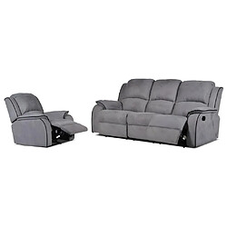 Vente-Unique Canapé 3 places et un fauteuil relax en microfibre HERNANI - Gris