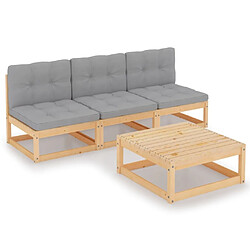 Maison Chic Salon de jardin 4 pcs + coussins - Mobilier/Meubles de jardin - Table et chaises d'extérieur Bois de pin massif -MN80425