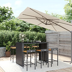 vidaXL Ensemble de bar jardin 7 pcs noir poly rotin/bois massif acacia