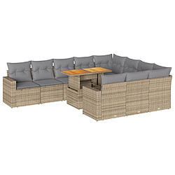 vidaXL Salon de jardin 11 pcs avec coussins beige résine tressée