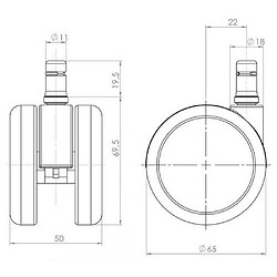 5 roulettes design 11mm / 65mm, roulettes sols durs pour siège de bureau, chromé hjh OFFICE