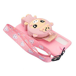 Coque en TPU + Silicone Porte-monnaie en forme d'animal de dessin animé 3D souple avec sangle de cou cochon/rose pour votre Samsung Galaxy A41 (Global Version)