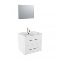 Dansmamaison Ensemble meuble sous vasque suspendu 2 tiroirs 80 cm Blanc + Miroir + Colonne - GUZO