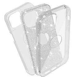 Avizar Coque pour iPhone 14 Paillette Glitter Silicone Semi rigide Argent